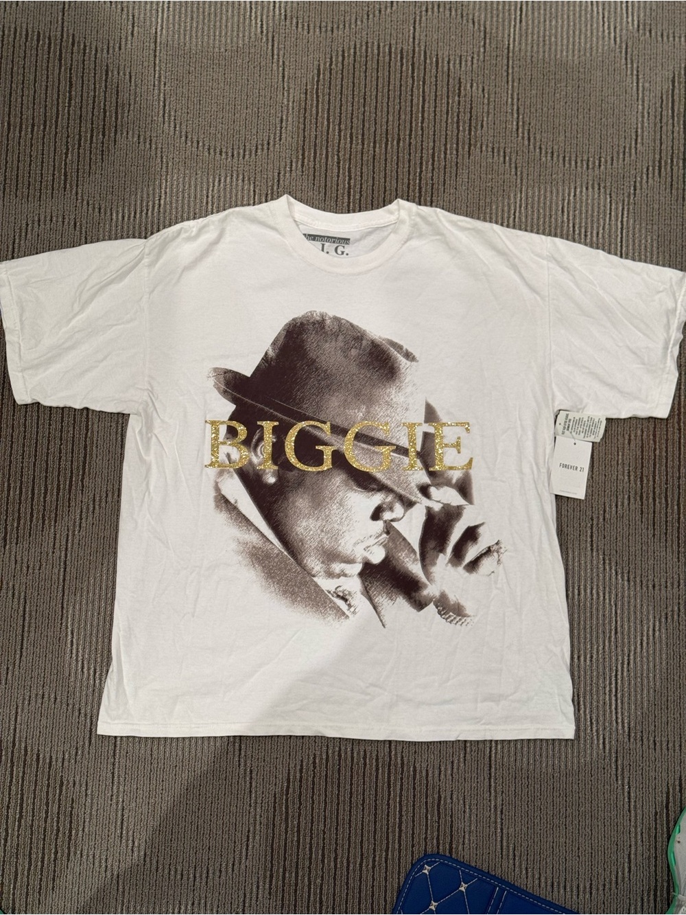 T&G Forever 21 White Graphic 'BIGGIE' Tee with Gold Lettering